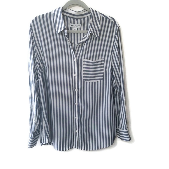 Ava & Viv Tops - Ava & Viv striped button down shirt Gray White EUC